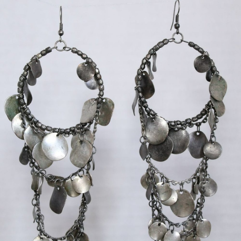 Silver Dangle Statement Earrings - Picture 2 of 8